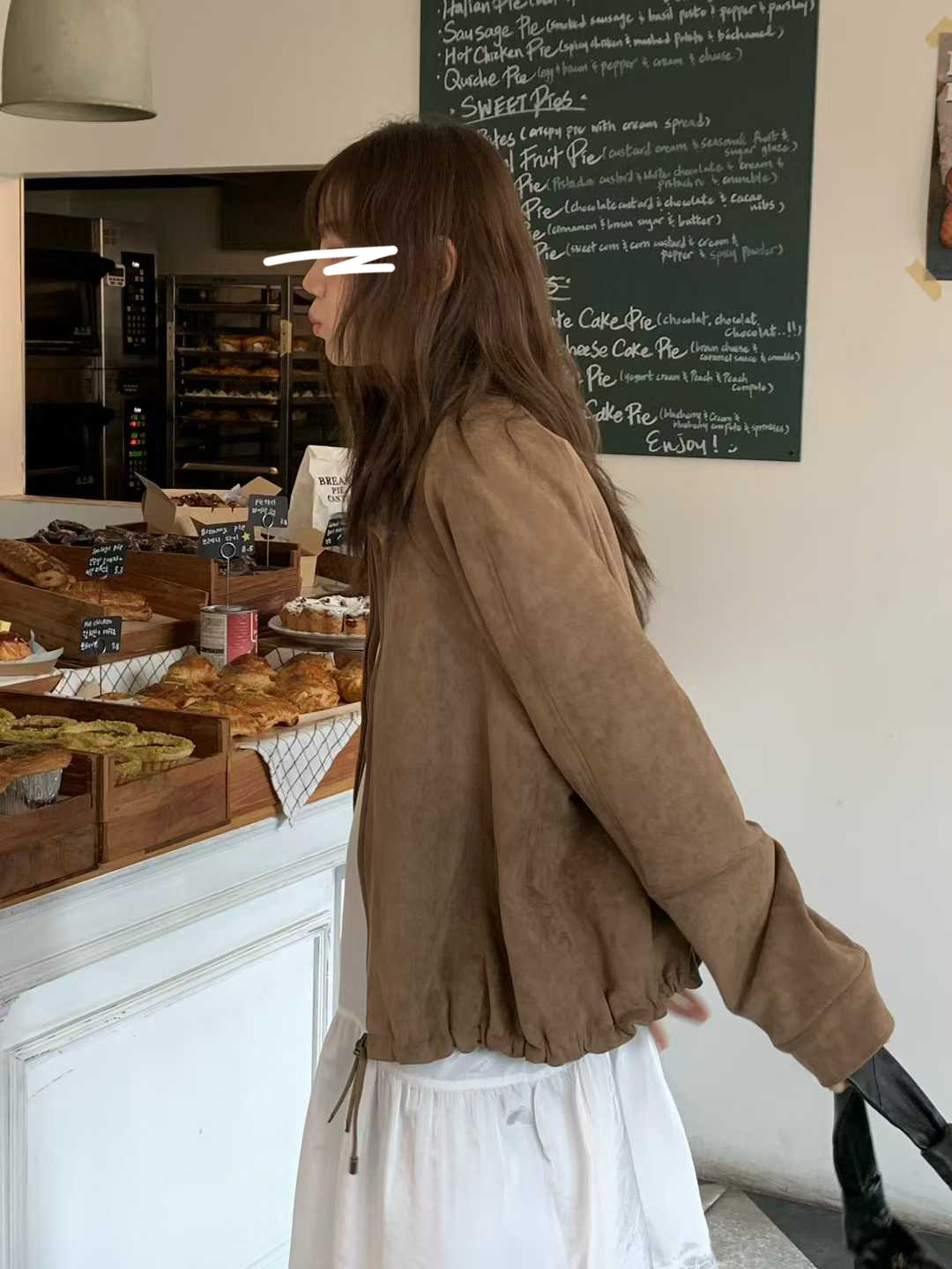 小V家翻領拉克蘭袖麂皮外套