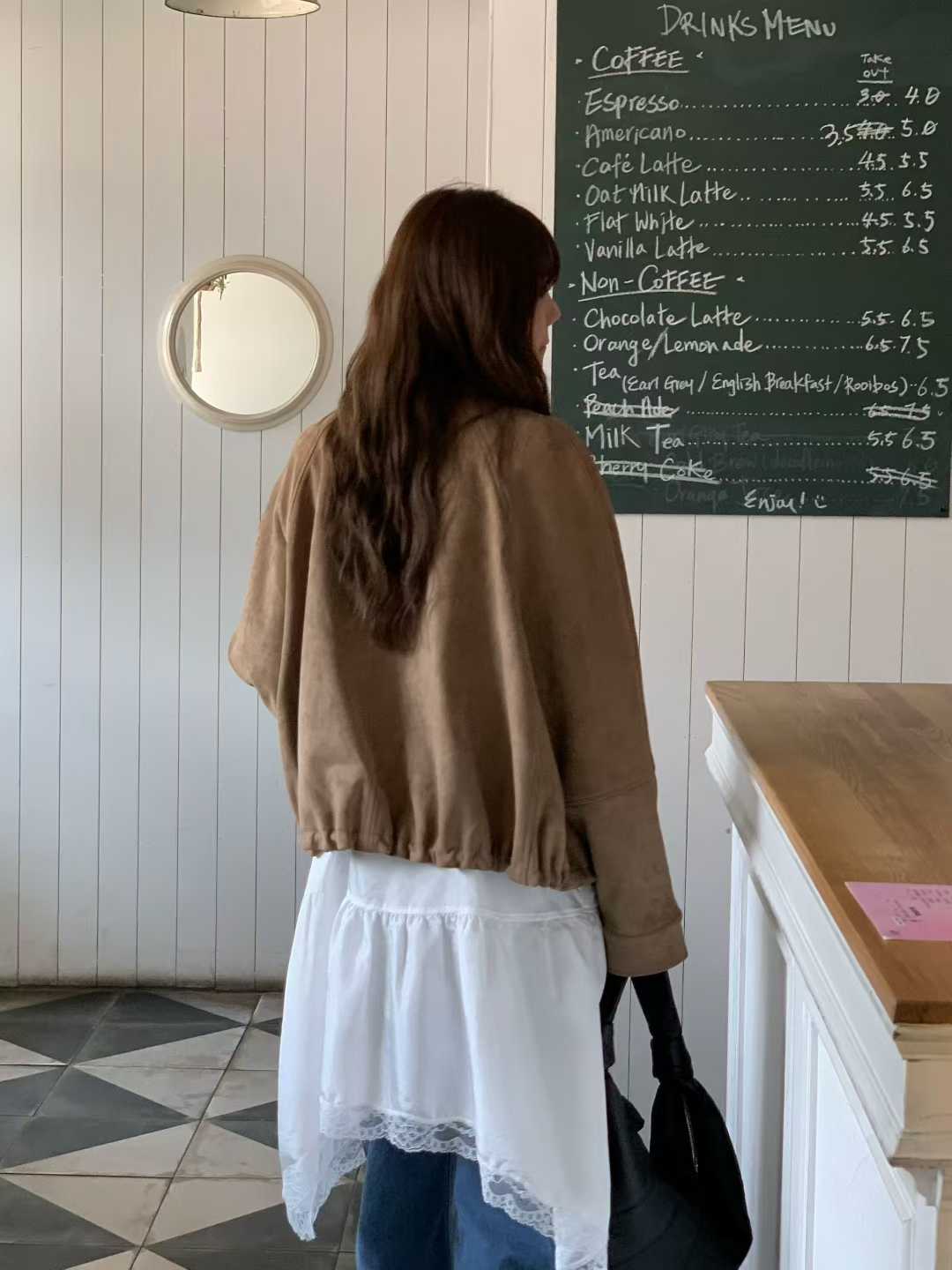 小V家翻領拉克蘭袖麂皮外套