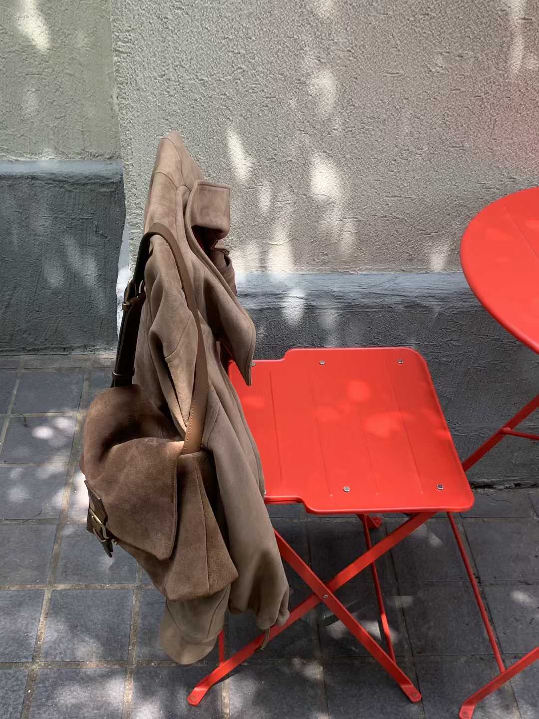 小V家翻領拉克蘭袖麂皮外套