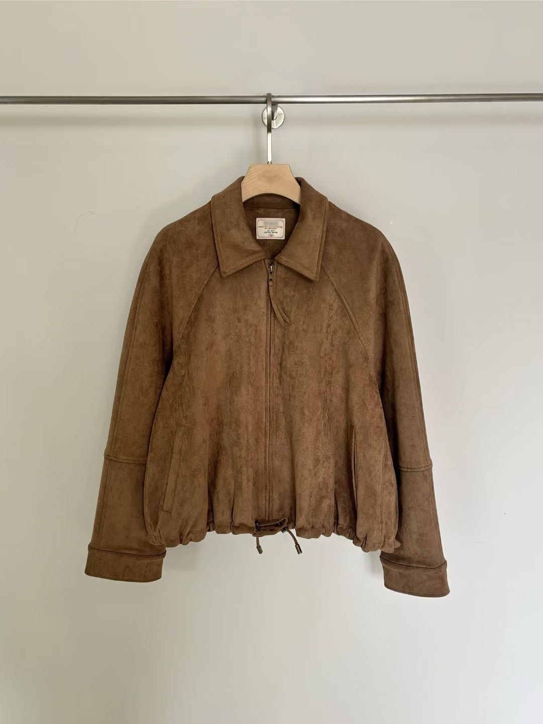 小V家翻領拉克蘭袖麂皮外套