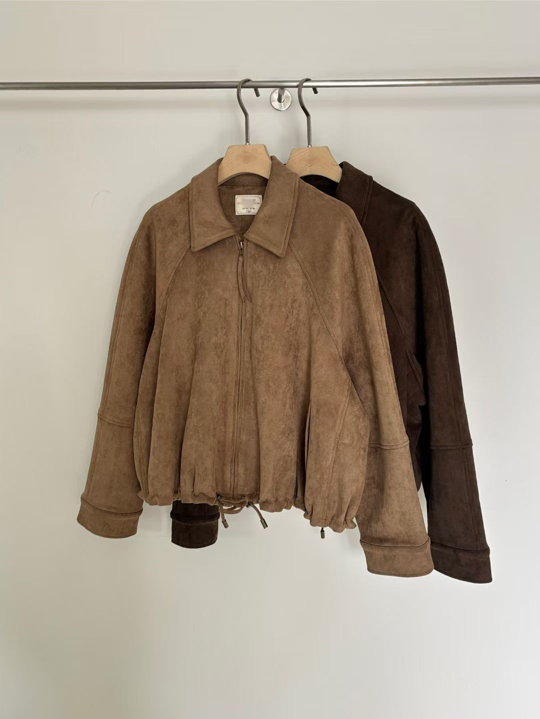 小V家翻領拉克蘭袖麂皮外套