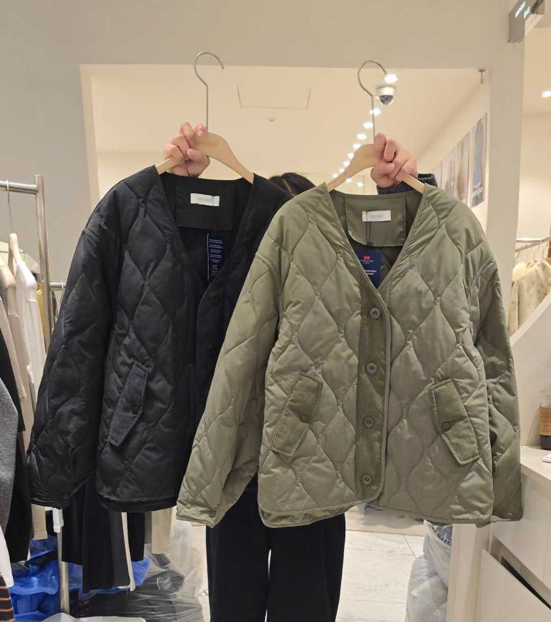 B121.小臉歐膩菱格車線鋪棉外套