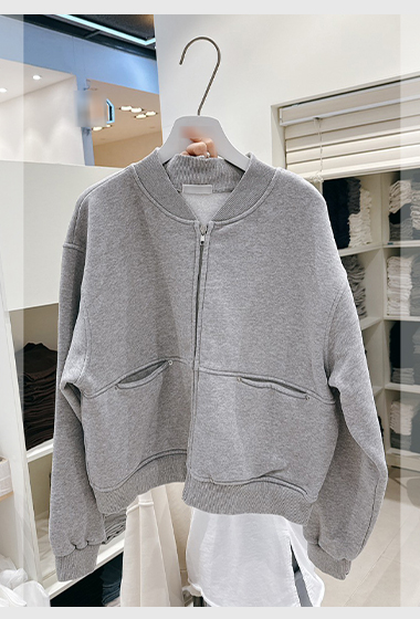 A04.休閒雙口袋內磨毛棒球外套