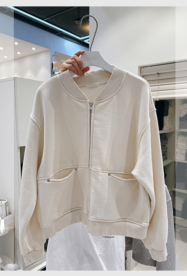 A04.休閒雙口袋內磨毛棒球外套