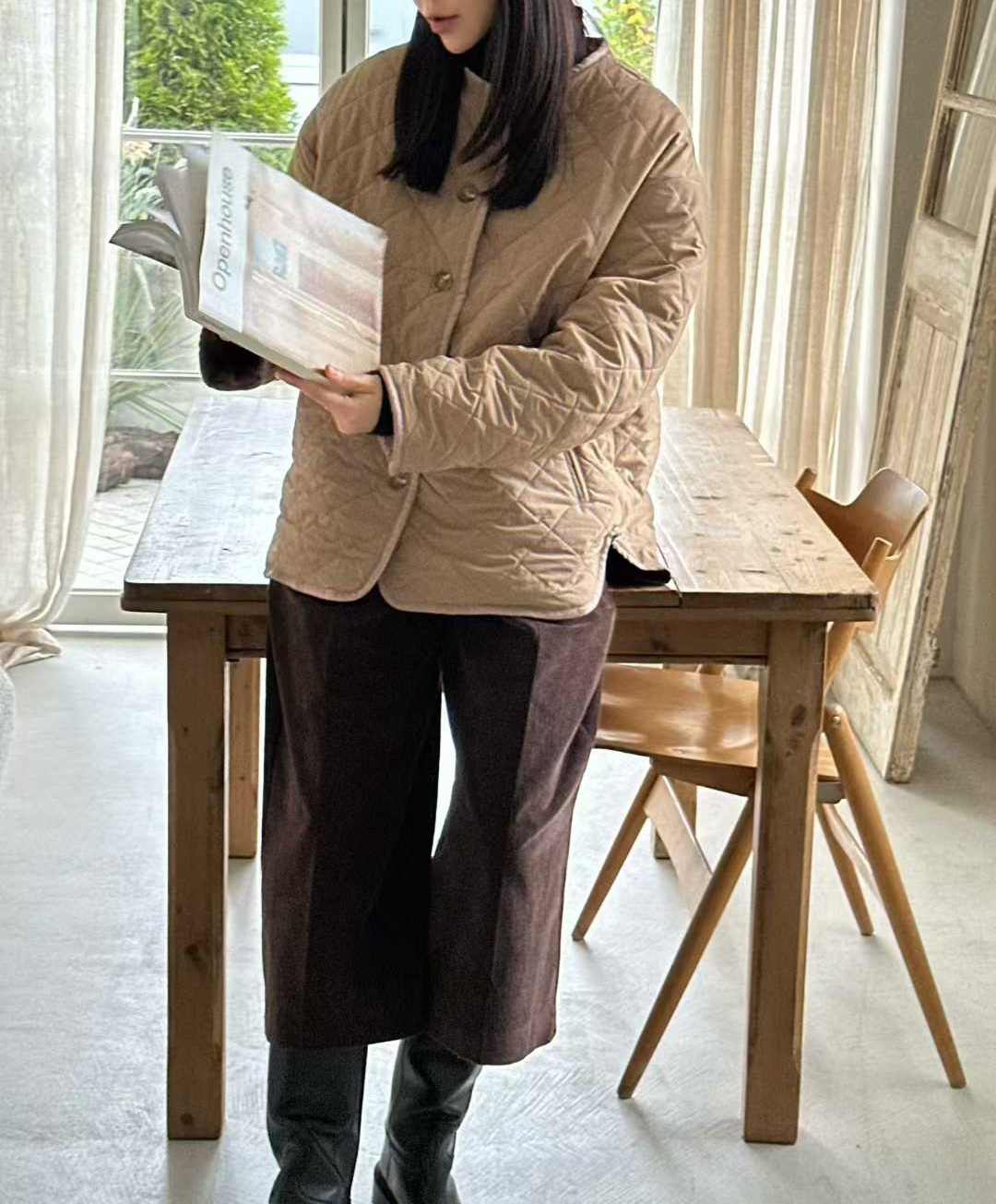 B25.簡單圓領菱格內刷毛外套