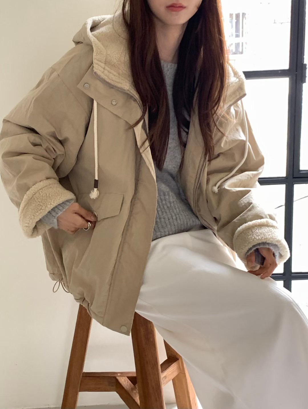 A43.日常內裡毛毛連帽風衣外套