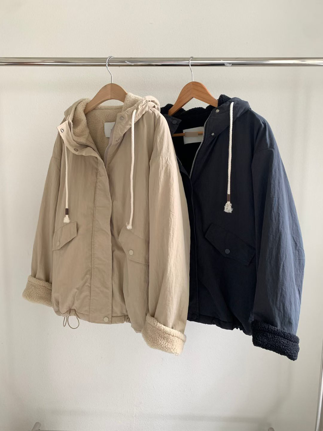 A43.日常內裡毛毛連帽風衣外套