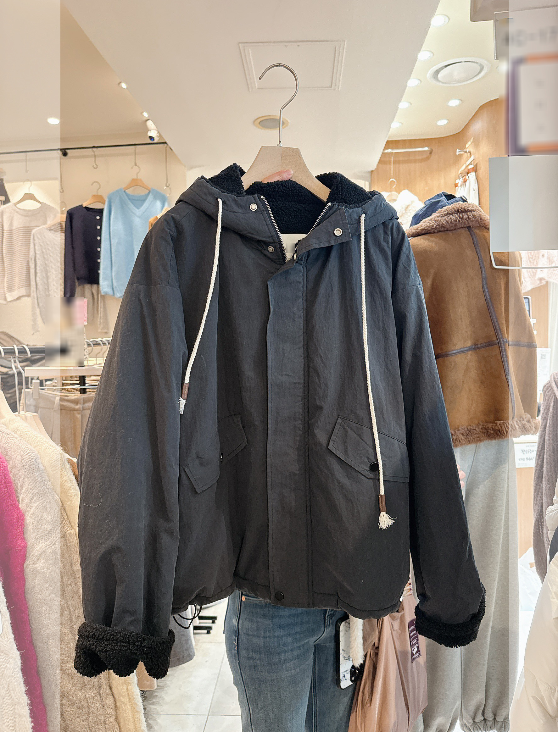 A43.日常內裡毛毛連帽風衣外套