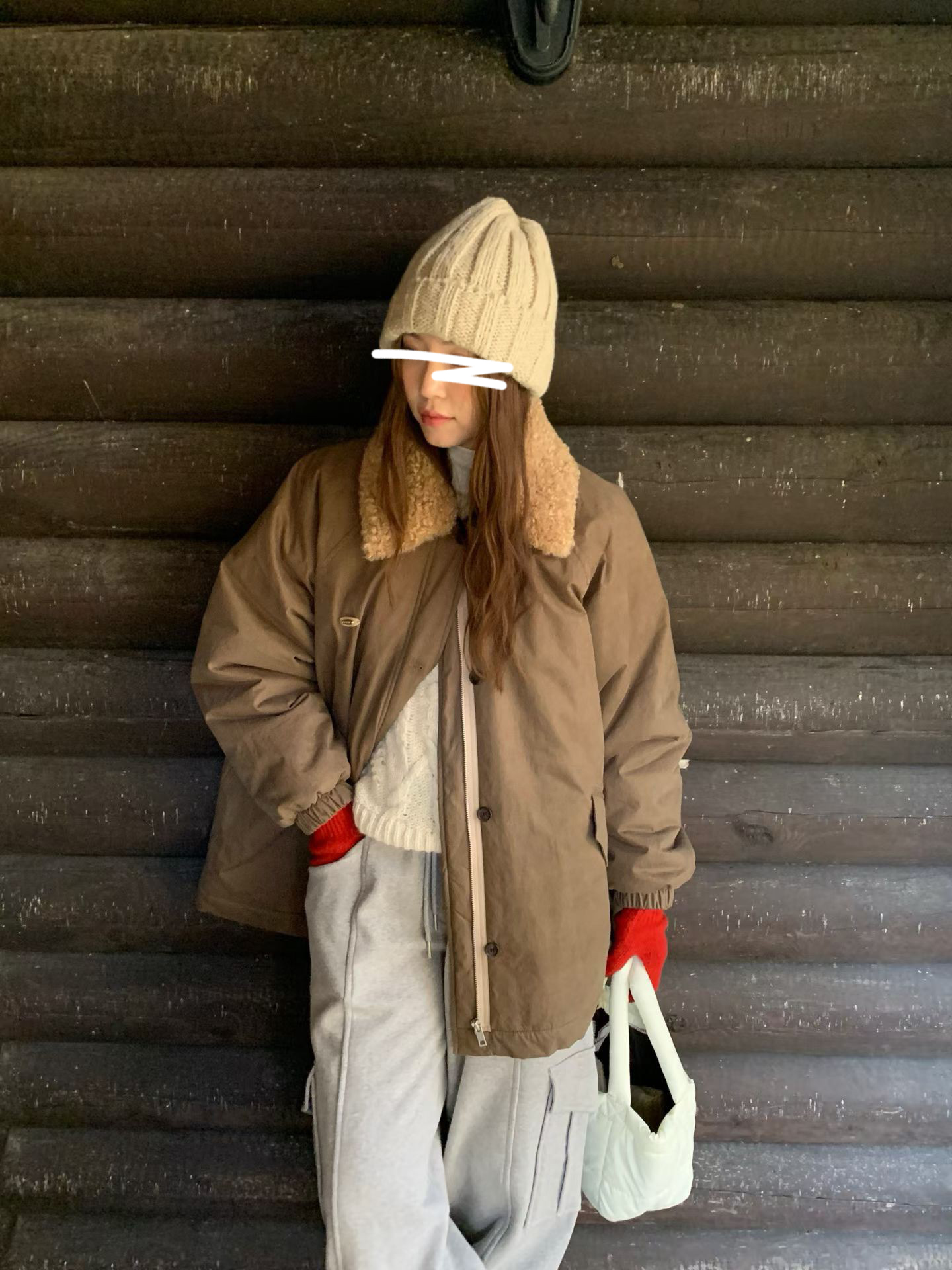 A74.日系女孩QQ毛領鋪棉外套