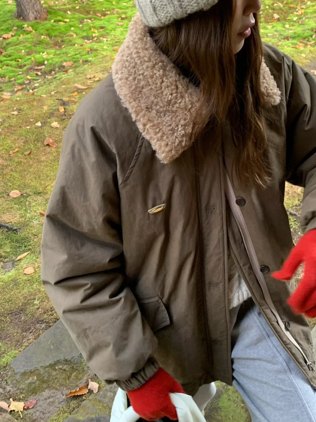 A74.日系女孩QQ毛領鋪棉外套