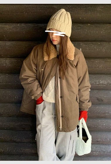 A74.日系女孩QQ毛領鋪棉外套