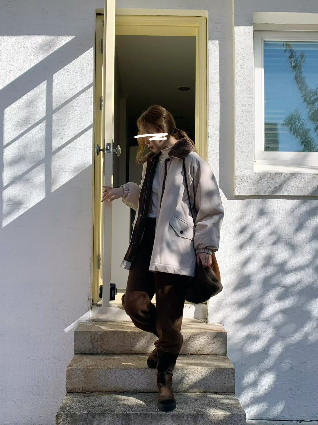 A74.日系女孩QQ毛領鋪棉外套