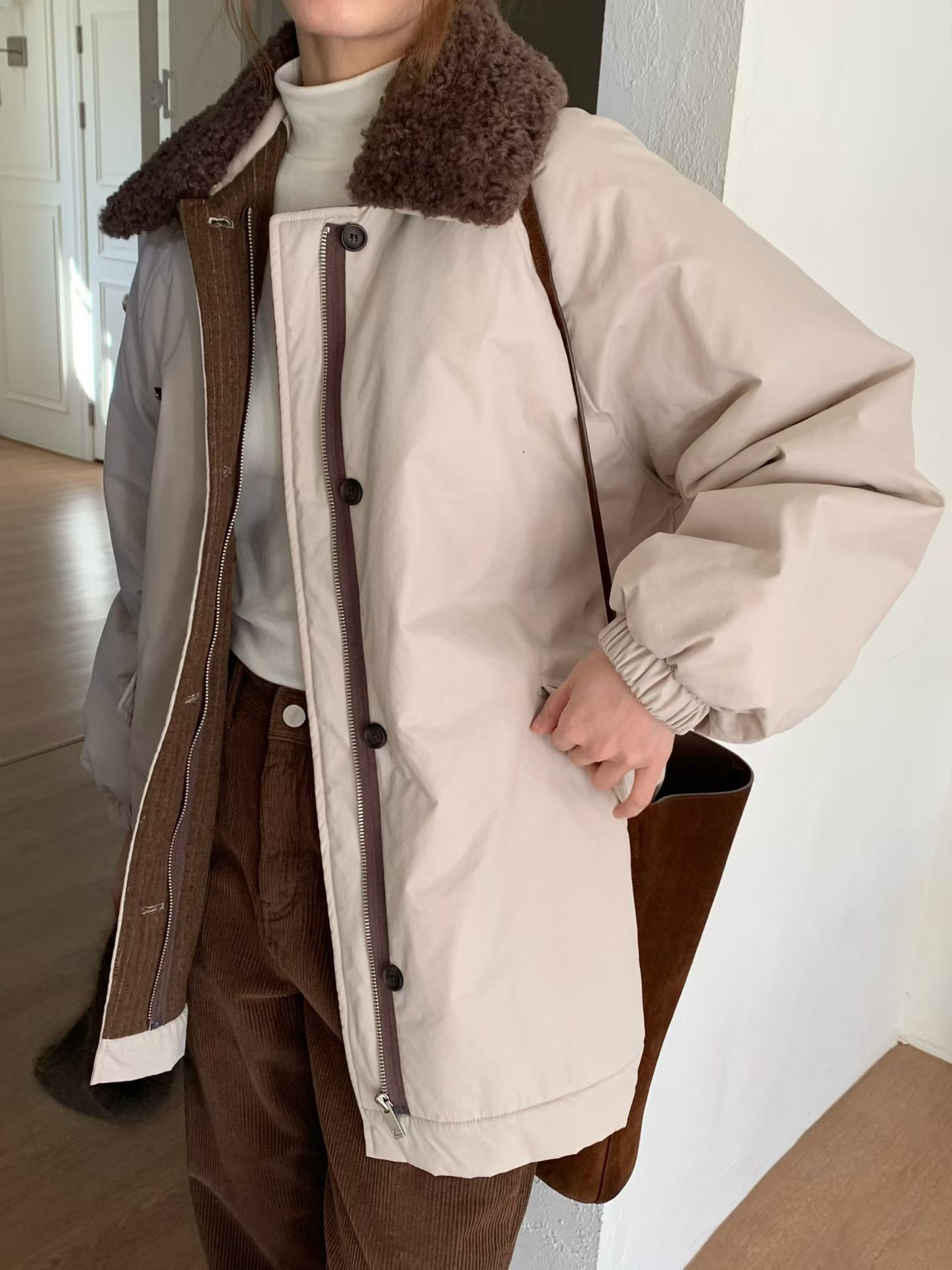 A74.日系女孩QQ毛領鋪棉外套