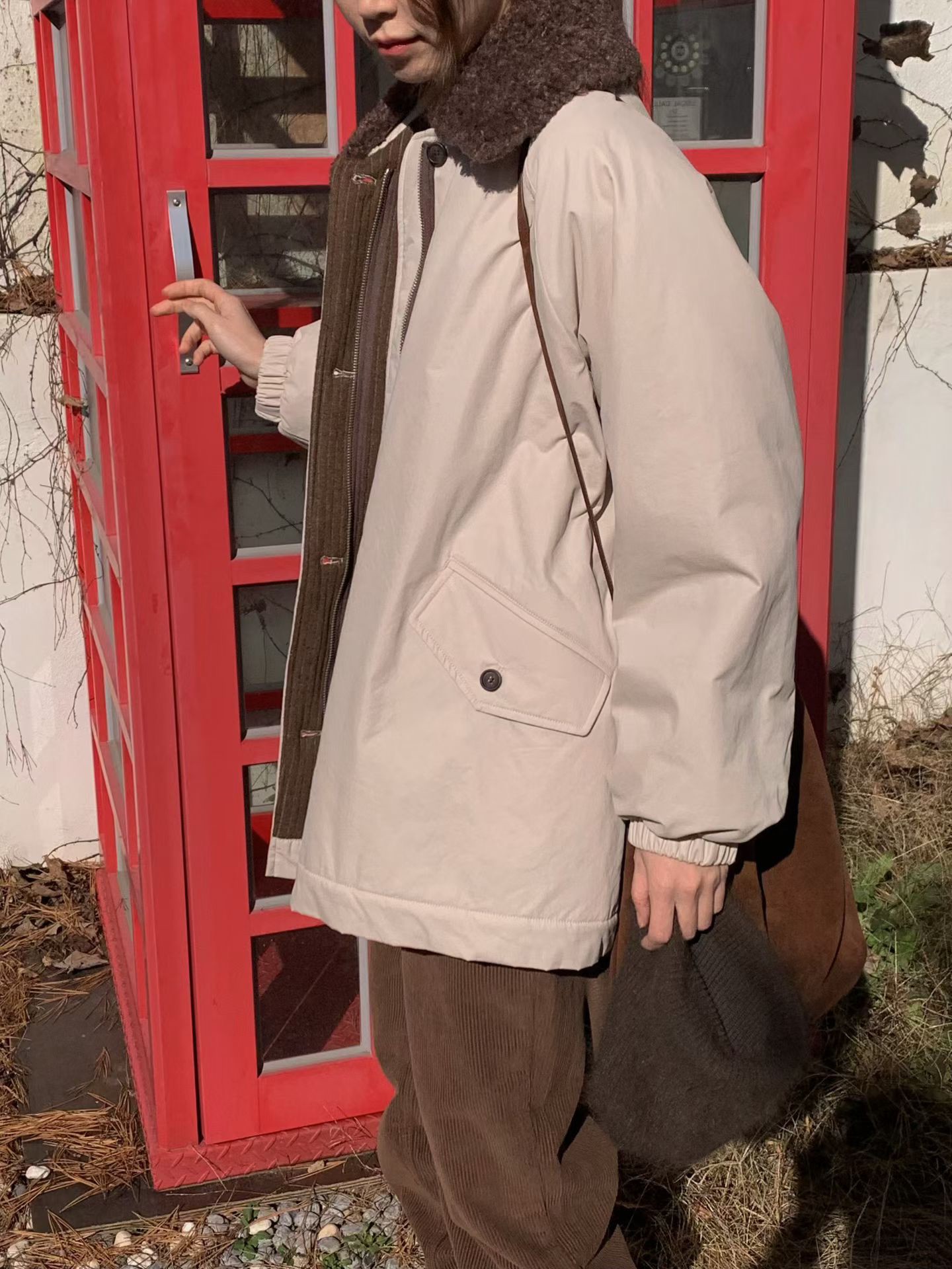 A74.日系女孩QQ毛領鋪棉外套