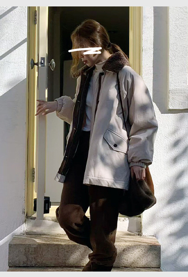 A74.日系女孩QQ毛領鋪棉外套