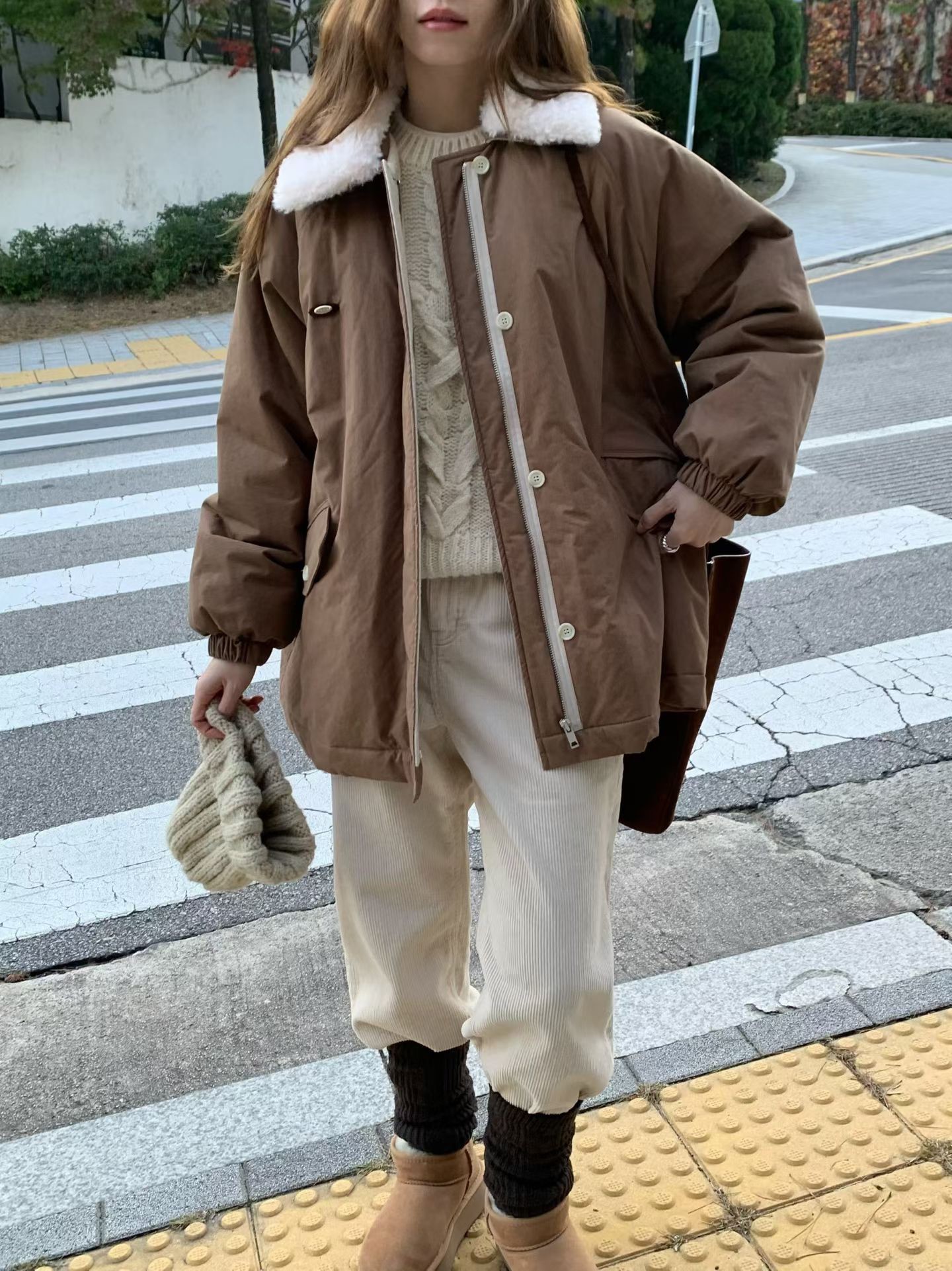 A74.日系女孩QQ毛領鋪棉外套