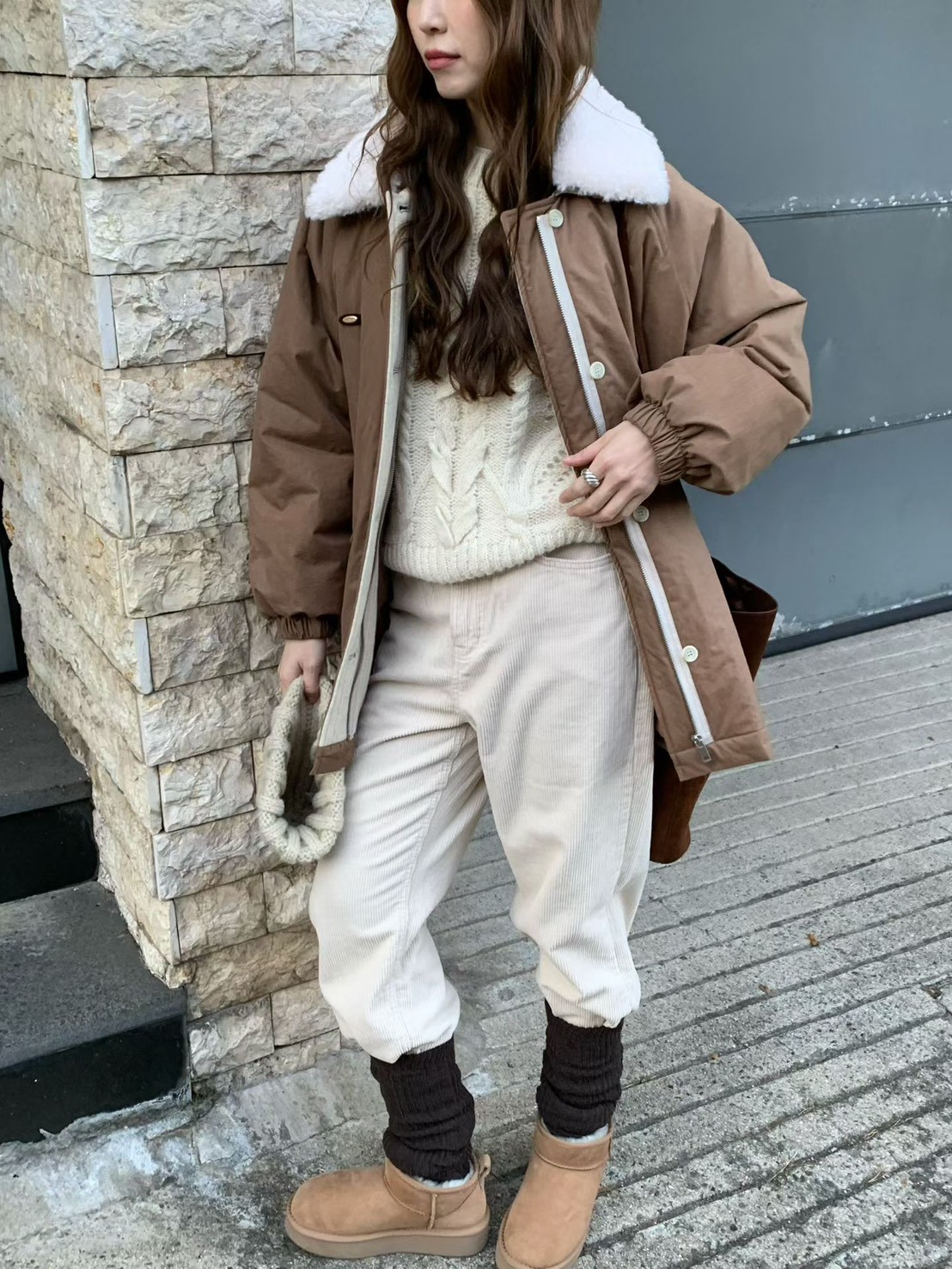 A74.日系女孩QQ毛領鋪棉外套