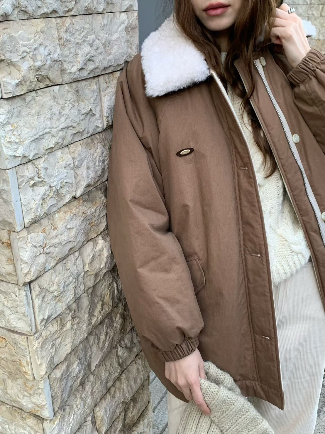 A74.日系女孩QQ毛領鋪棉外套