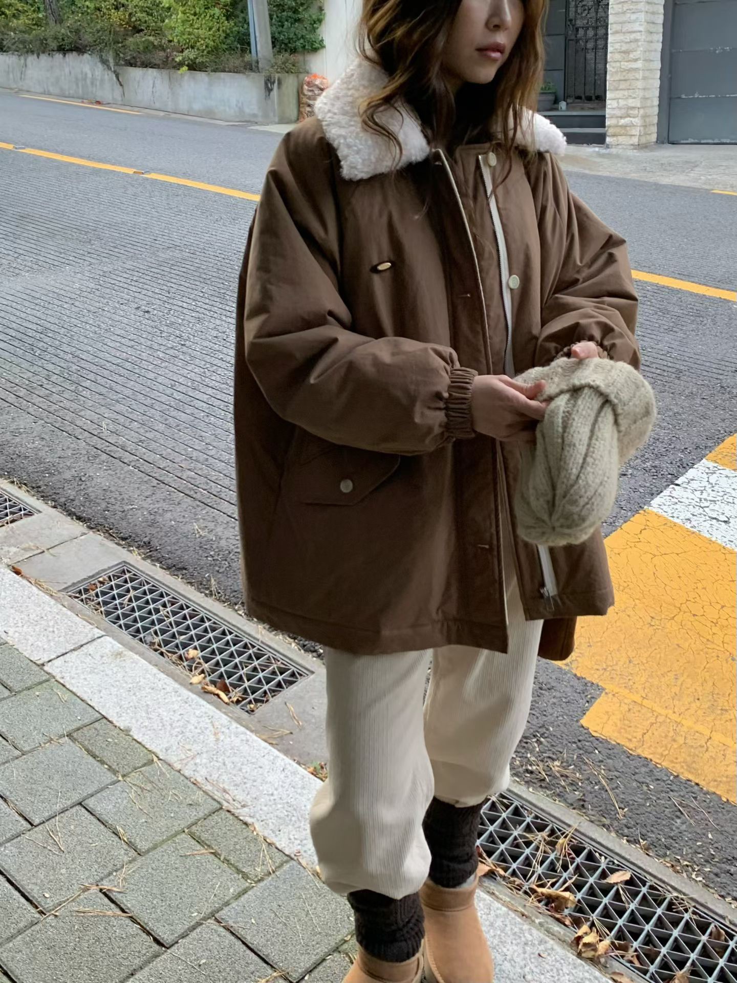 A74.日系女孩QQ毛領鋪棉外套