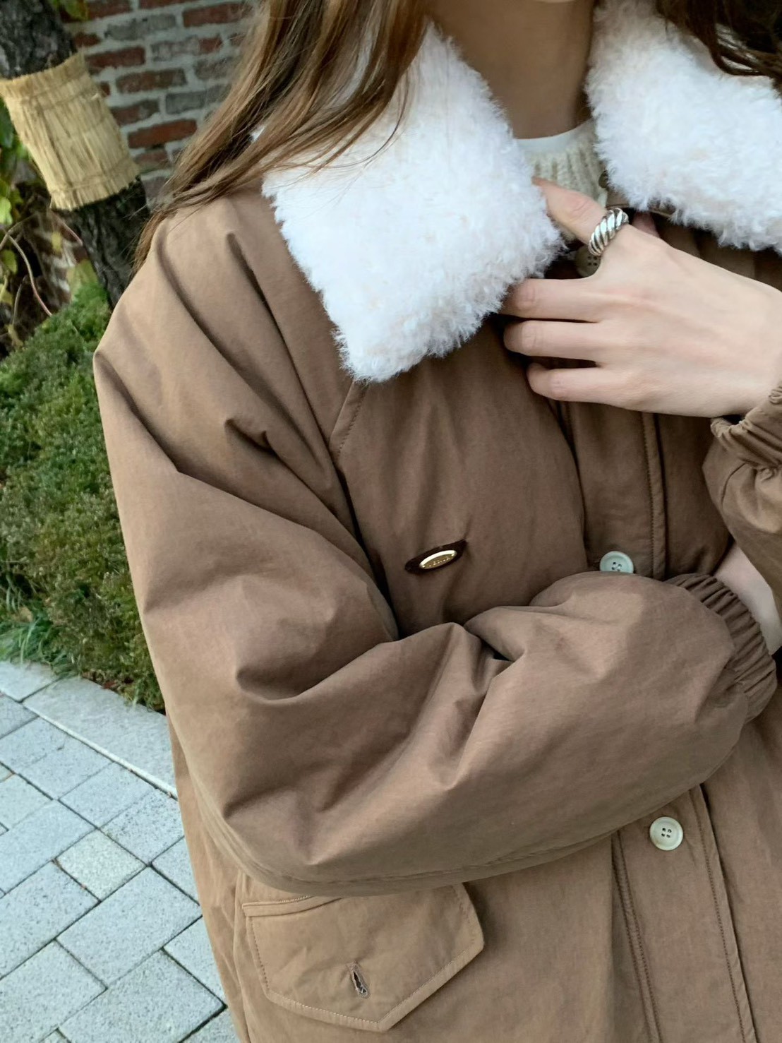 A74.日系女孩QQ毛領鋪棉外套