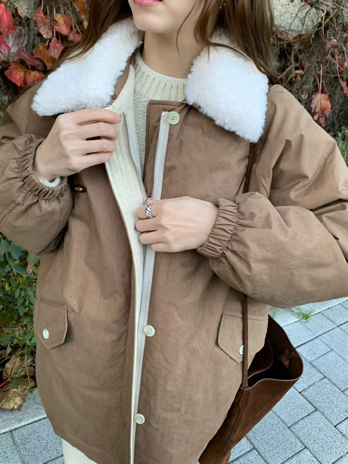 A74.日系女孩QQ毛領鋪棉外套