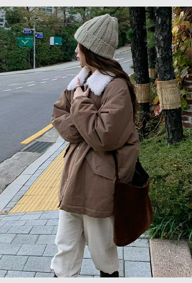 A74.日系女孩QQ毛領鋪棉外套