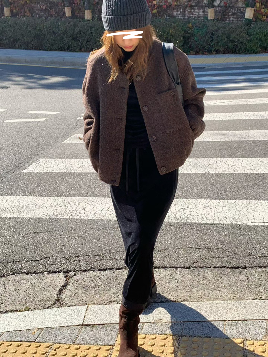 A79.氣質休閒感羊駝毛剪接外套