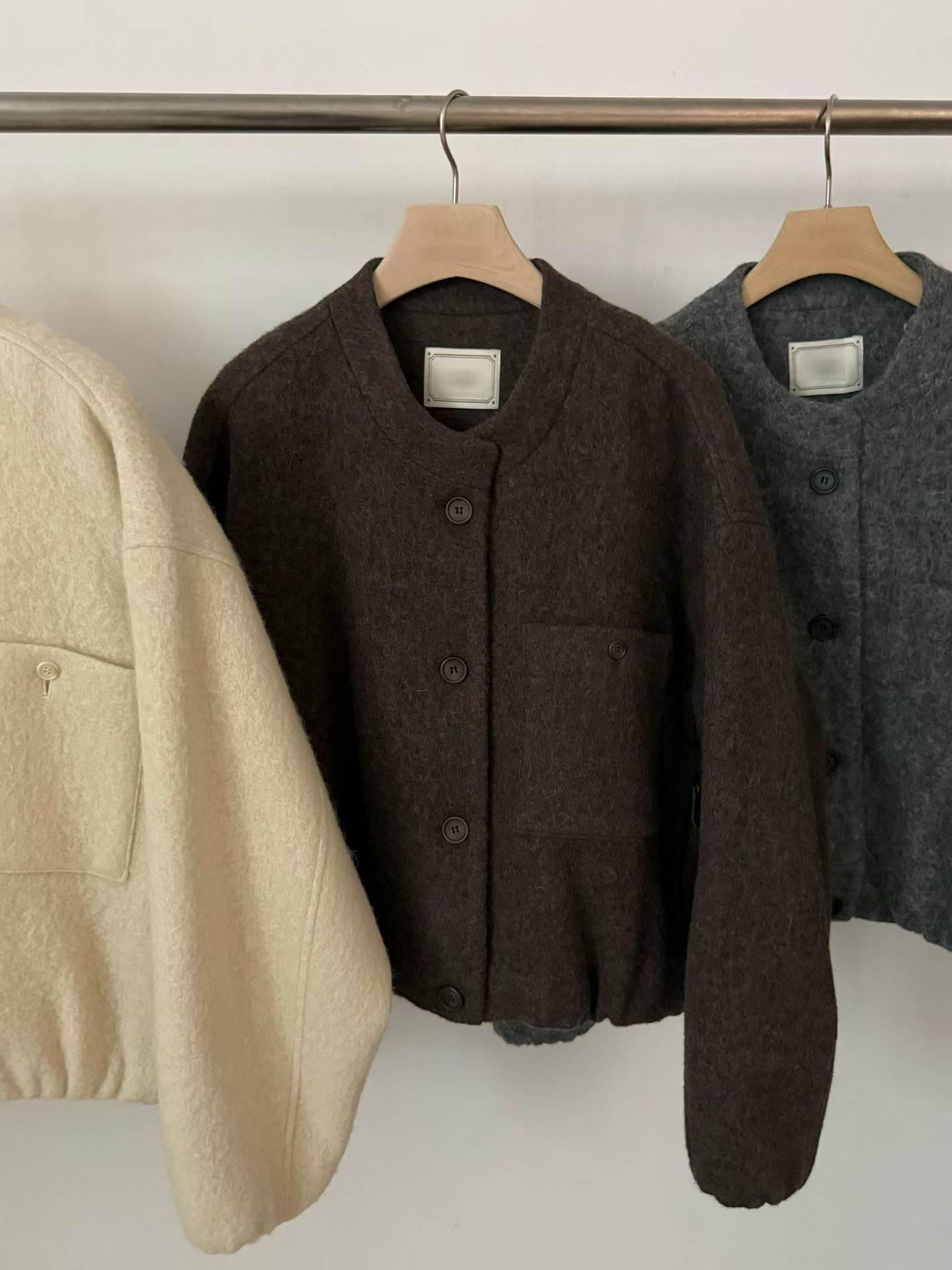 A79.氣質休閒感羊駝毛剪接外套