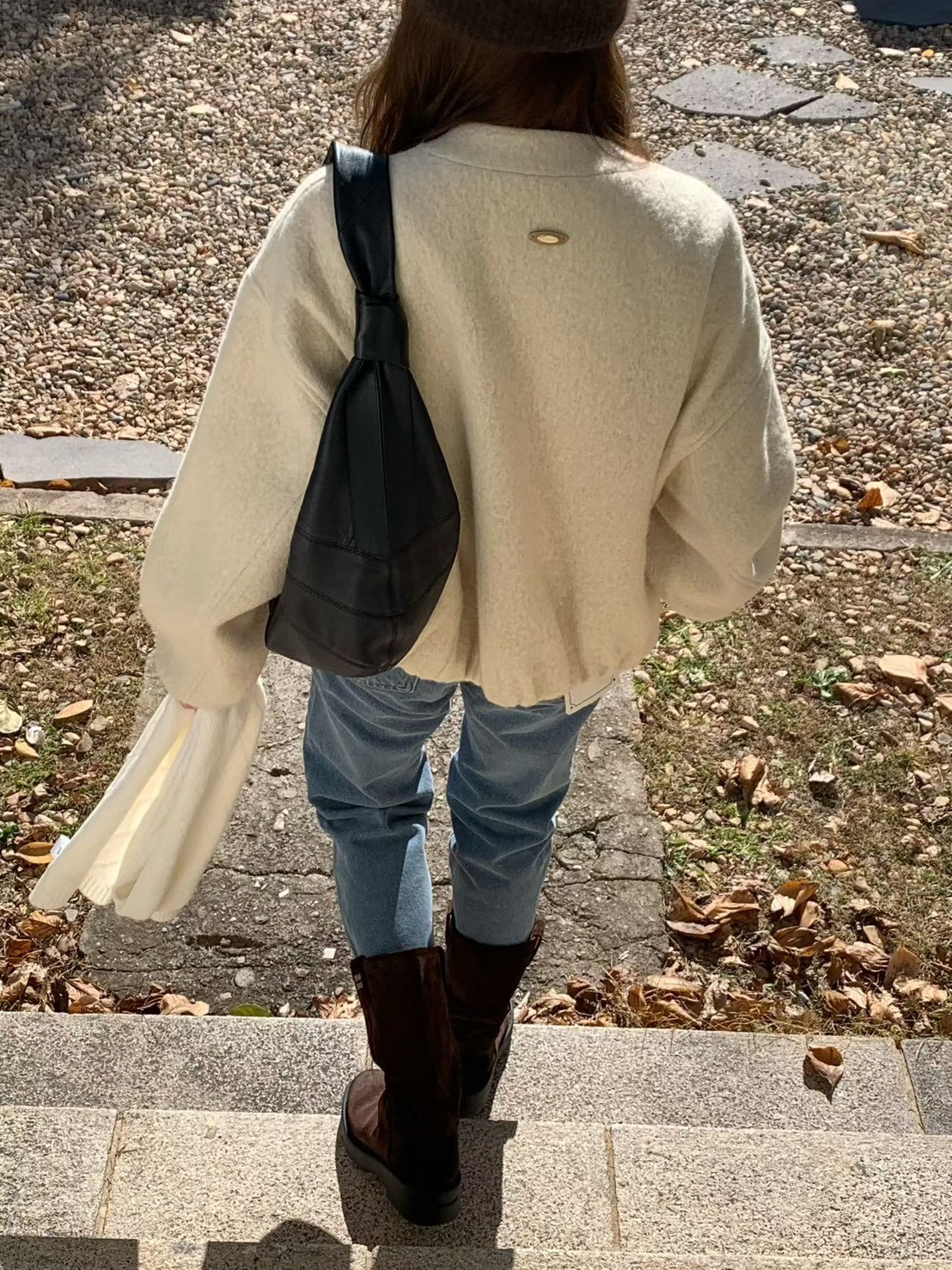 A79.氣質休閒感羊駝毛剪接外套