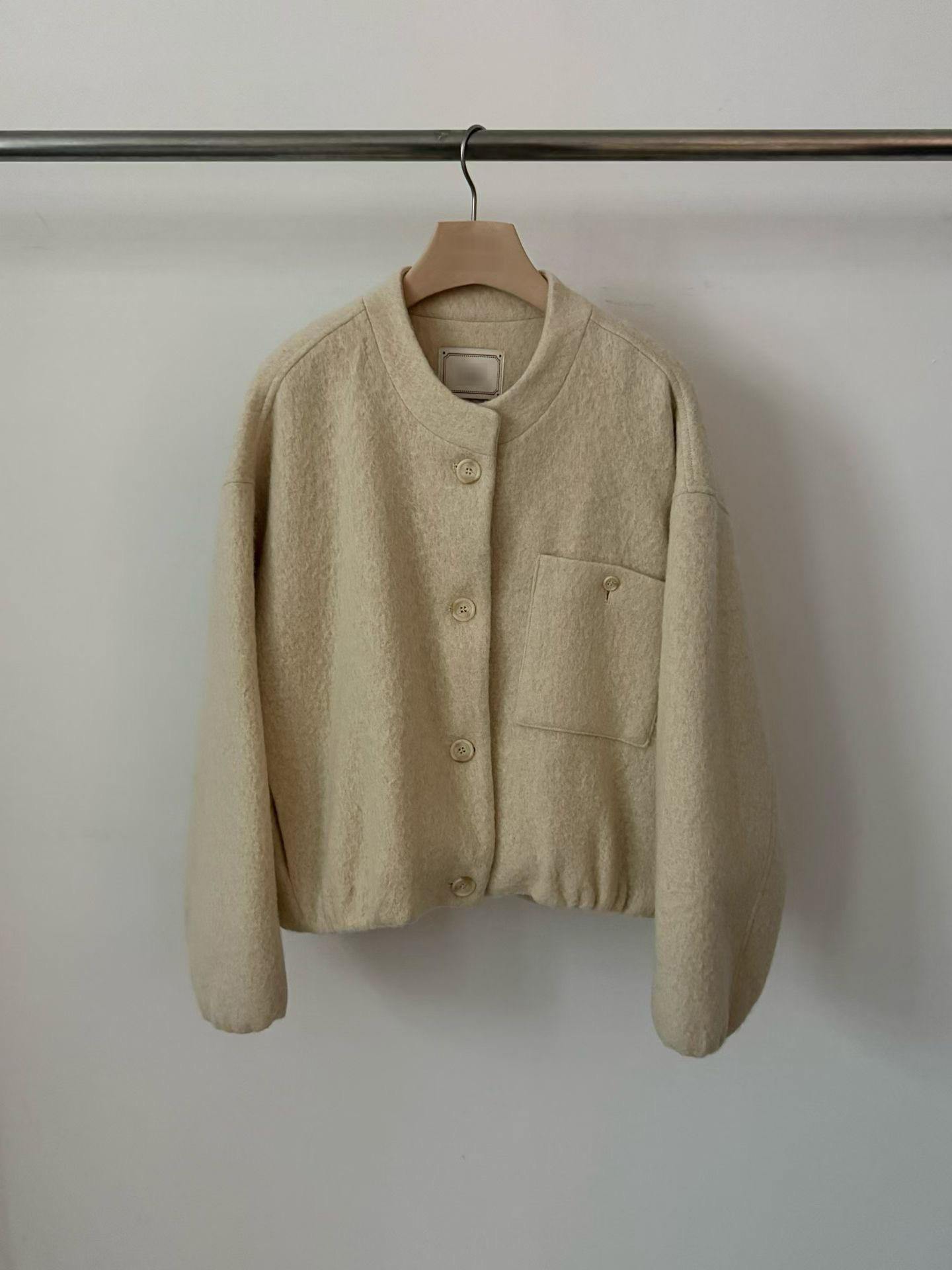 A79.氣質休閒感羊駝毛剪接外套