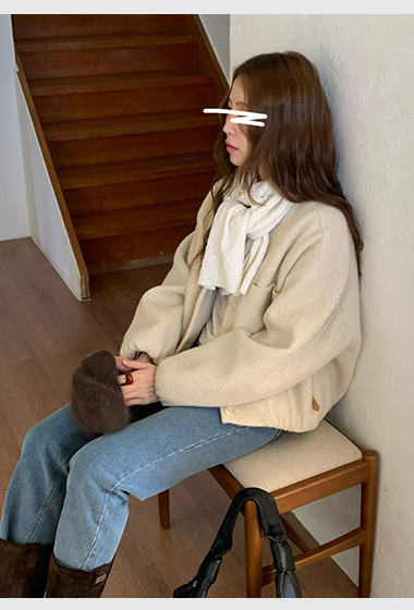 A79.氣質休閒感羊駝毛剪接外套