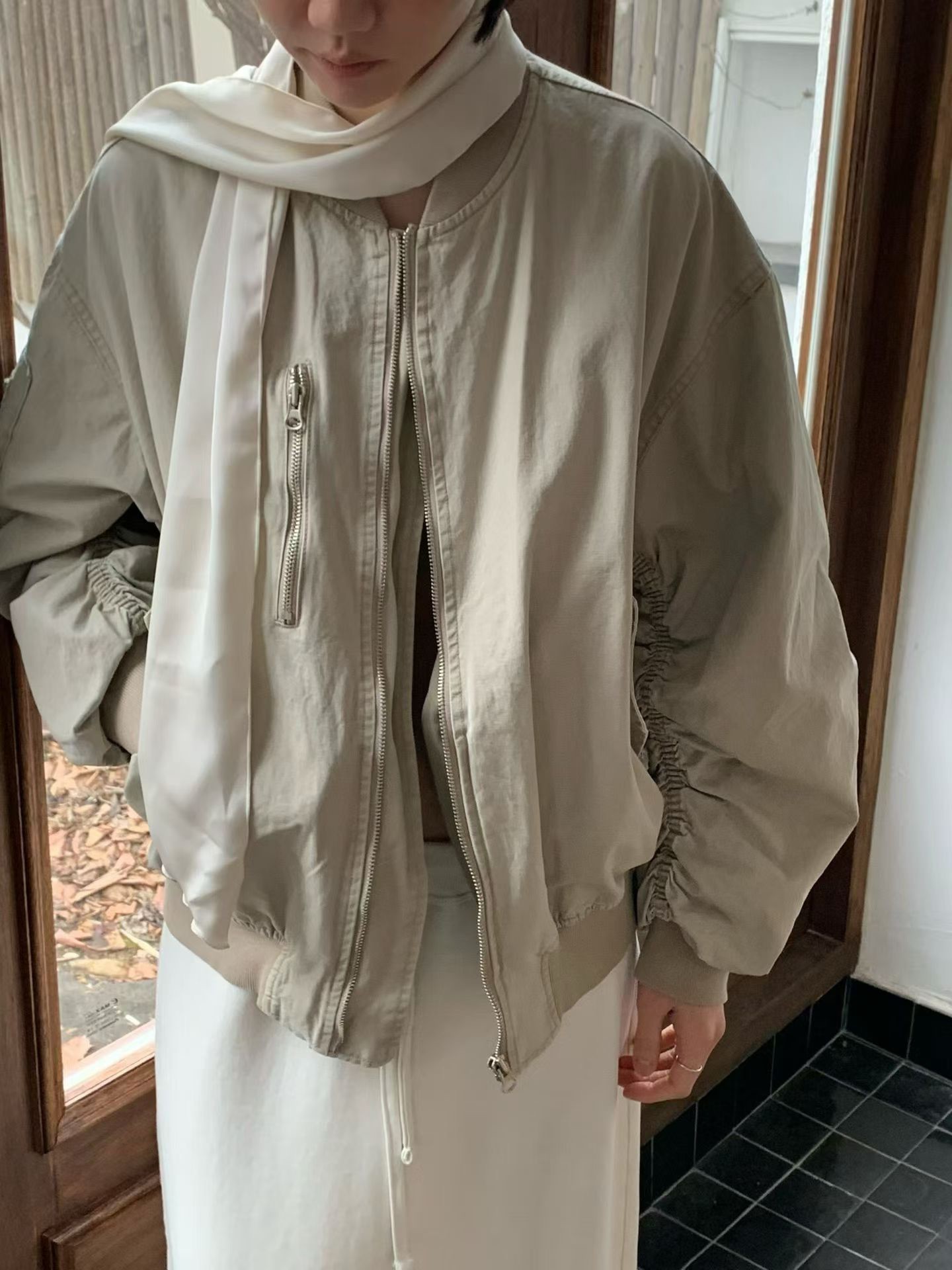 A42.JP家袖管抽皺棒球外套