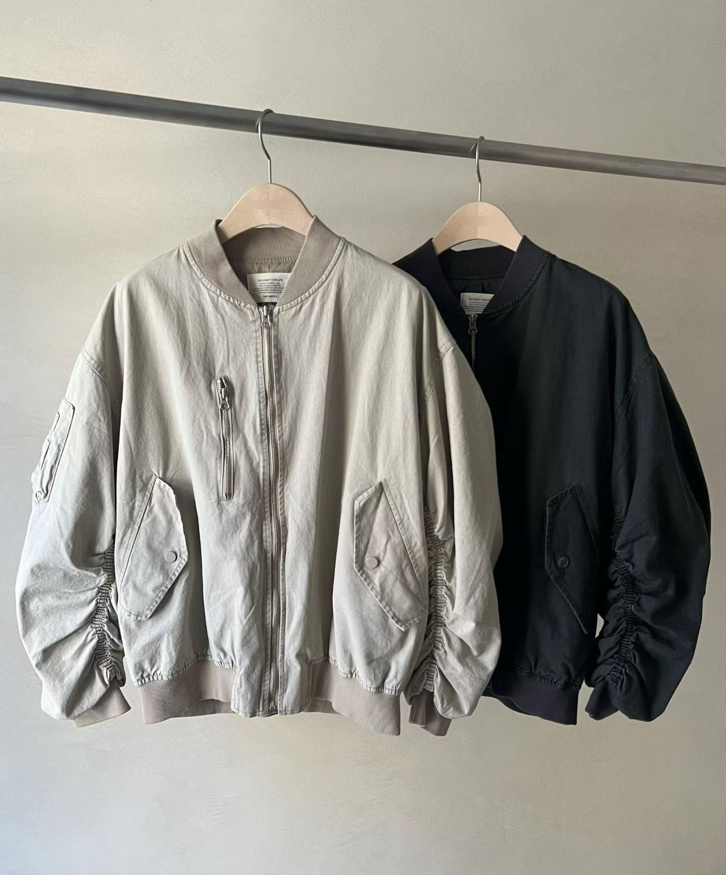 A42.JP家袖管抽皺棒球外套