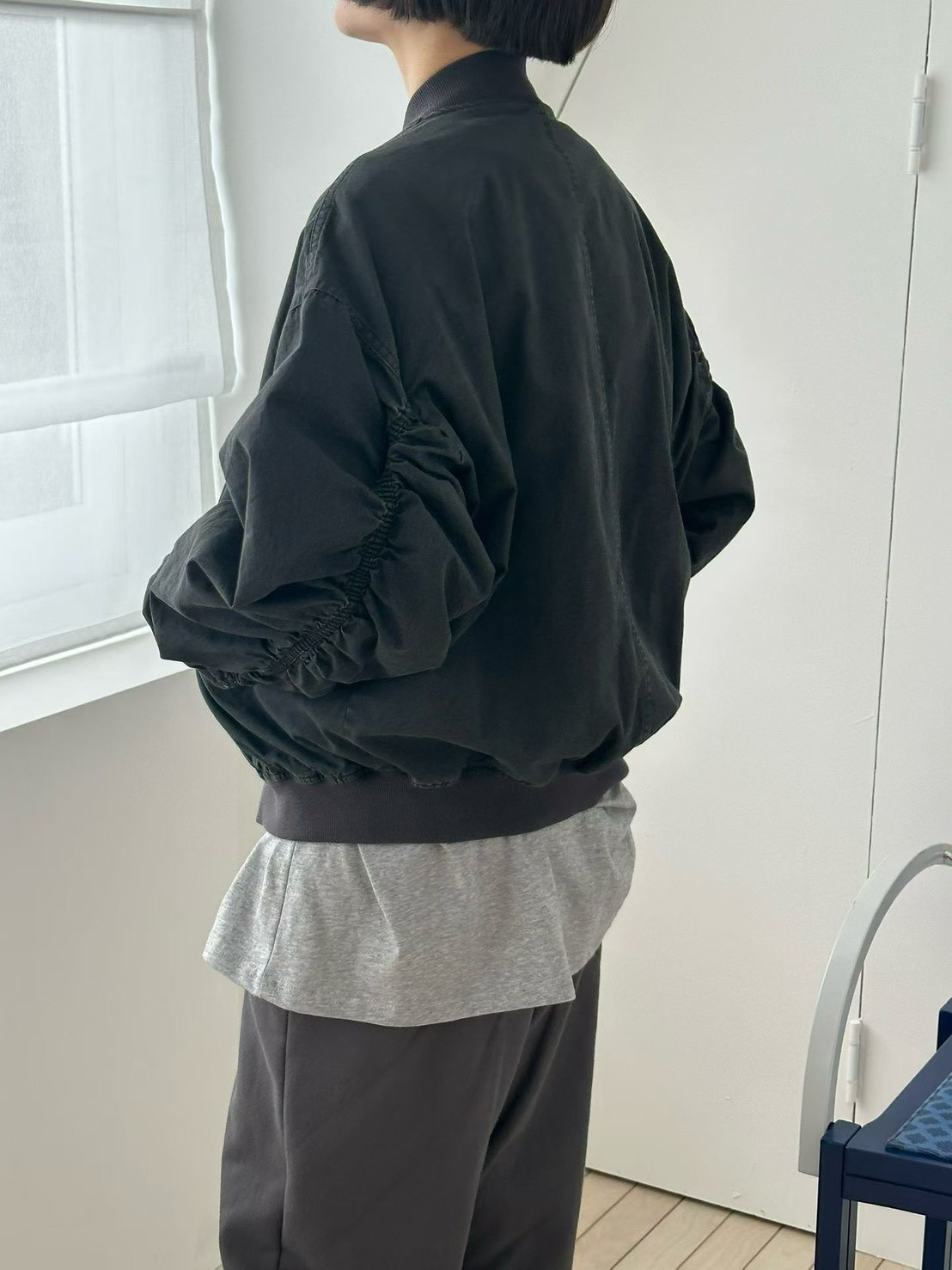 A42.JP家袖管抽皺棒球外套