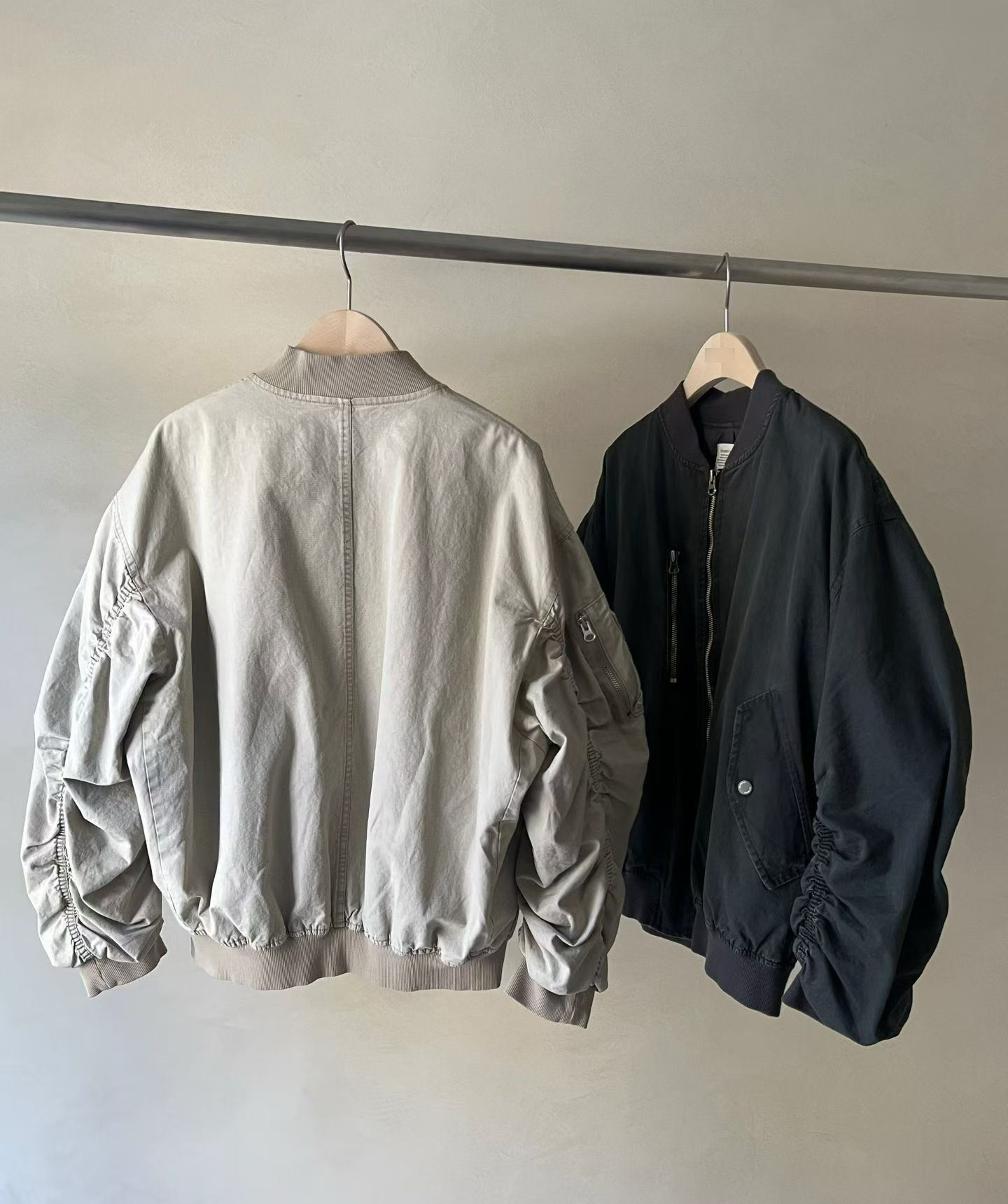 A42.JP家袖管抽皺棒球外套