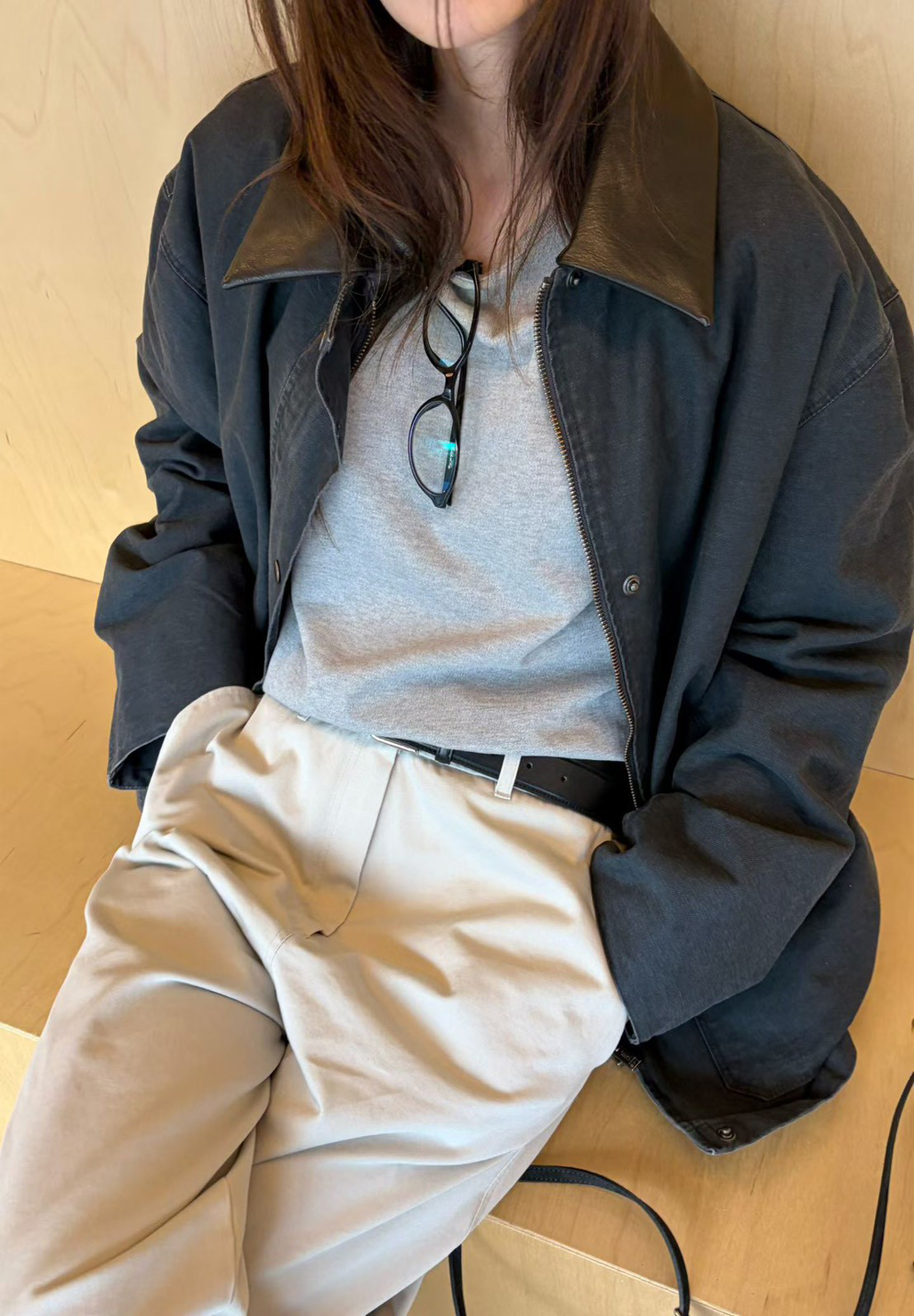 A16.纖瘦家皮領可拆巴恩外套