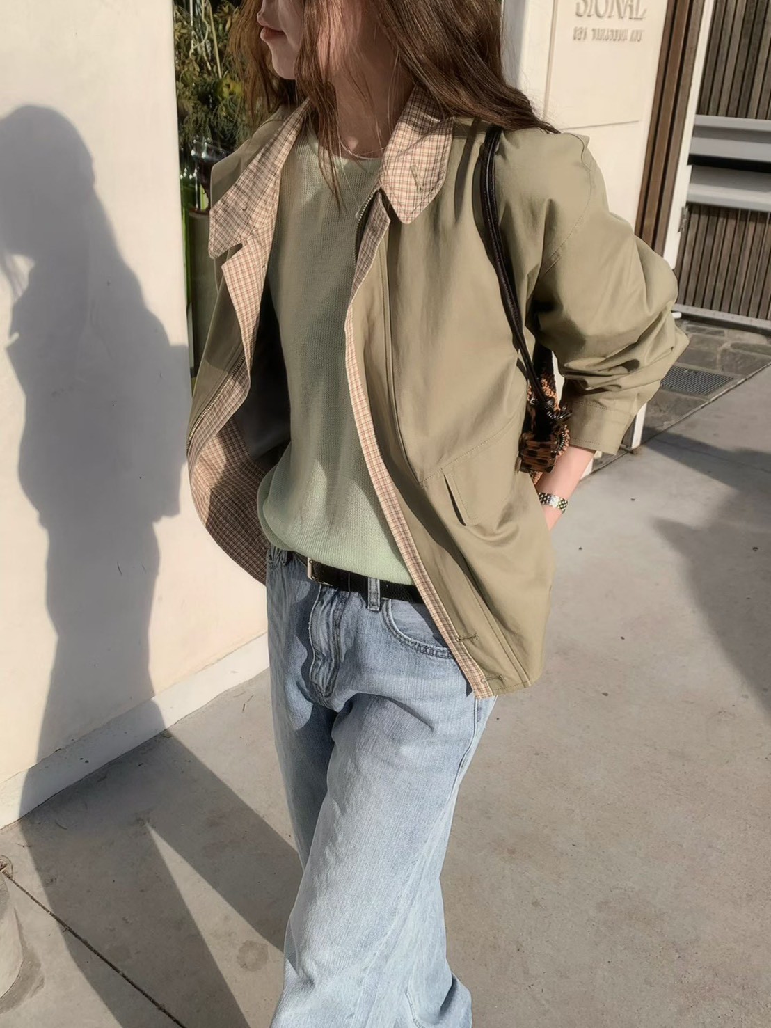 A64.格紋內裡可立領拉鍊夾克