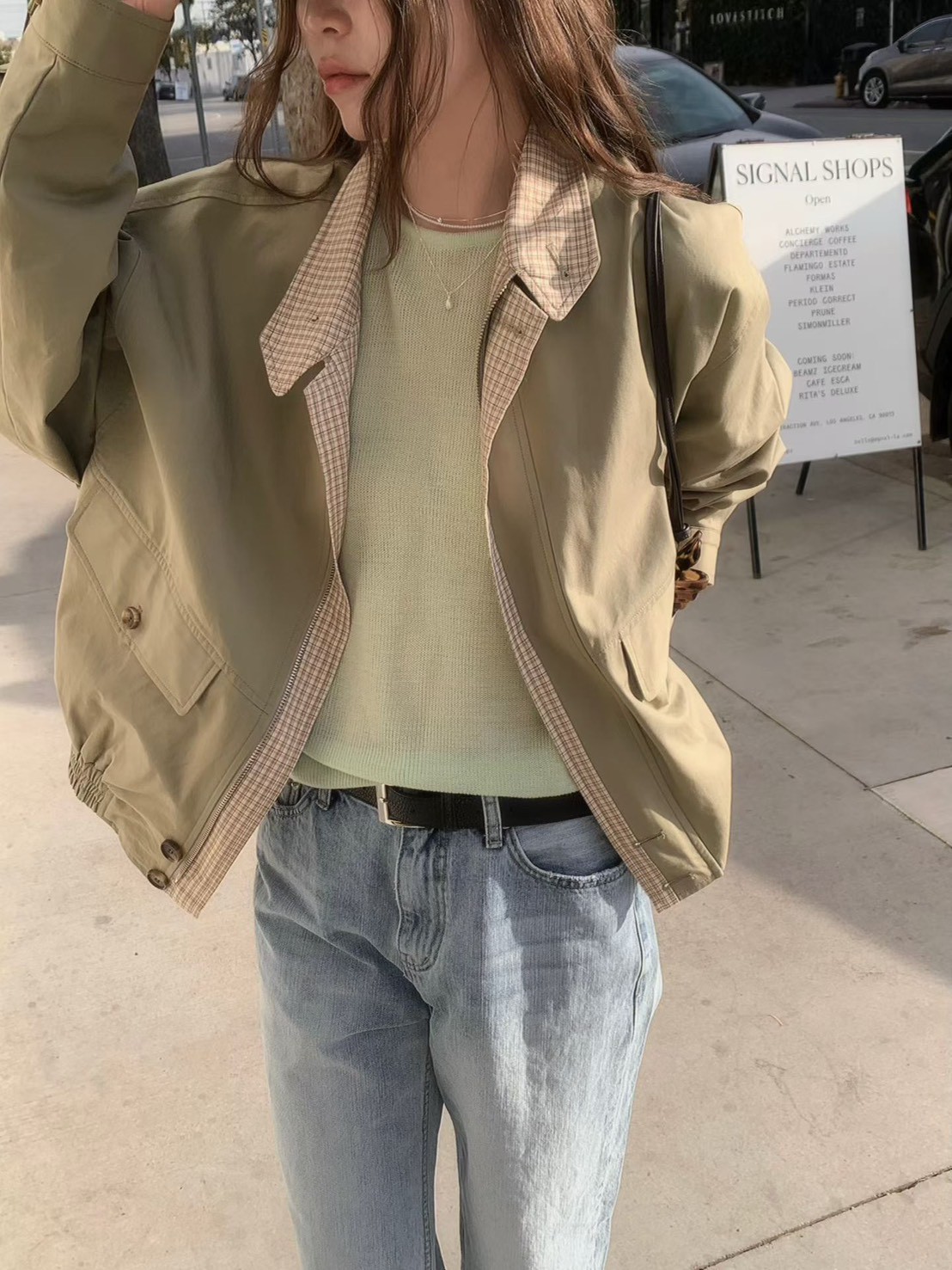 A64.格紋內裡可立領拉鍊夾克