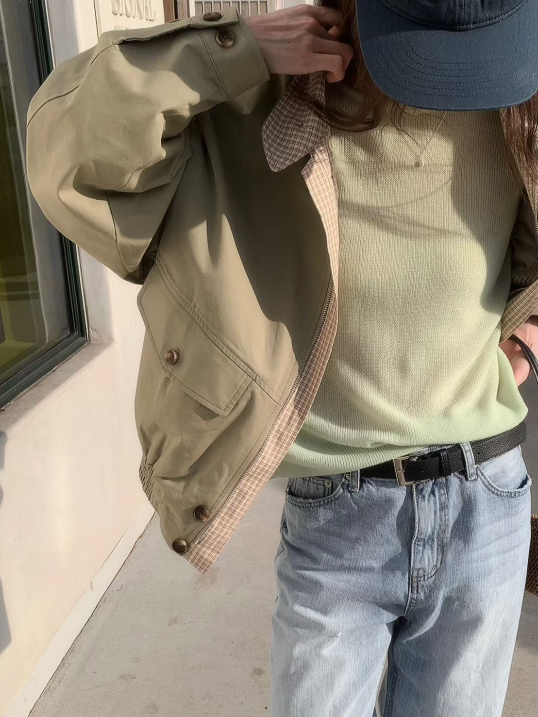 A64.格紋內裡可立領拉鍊夾克