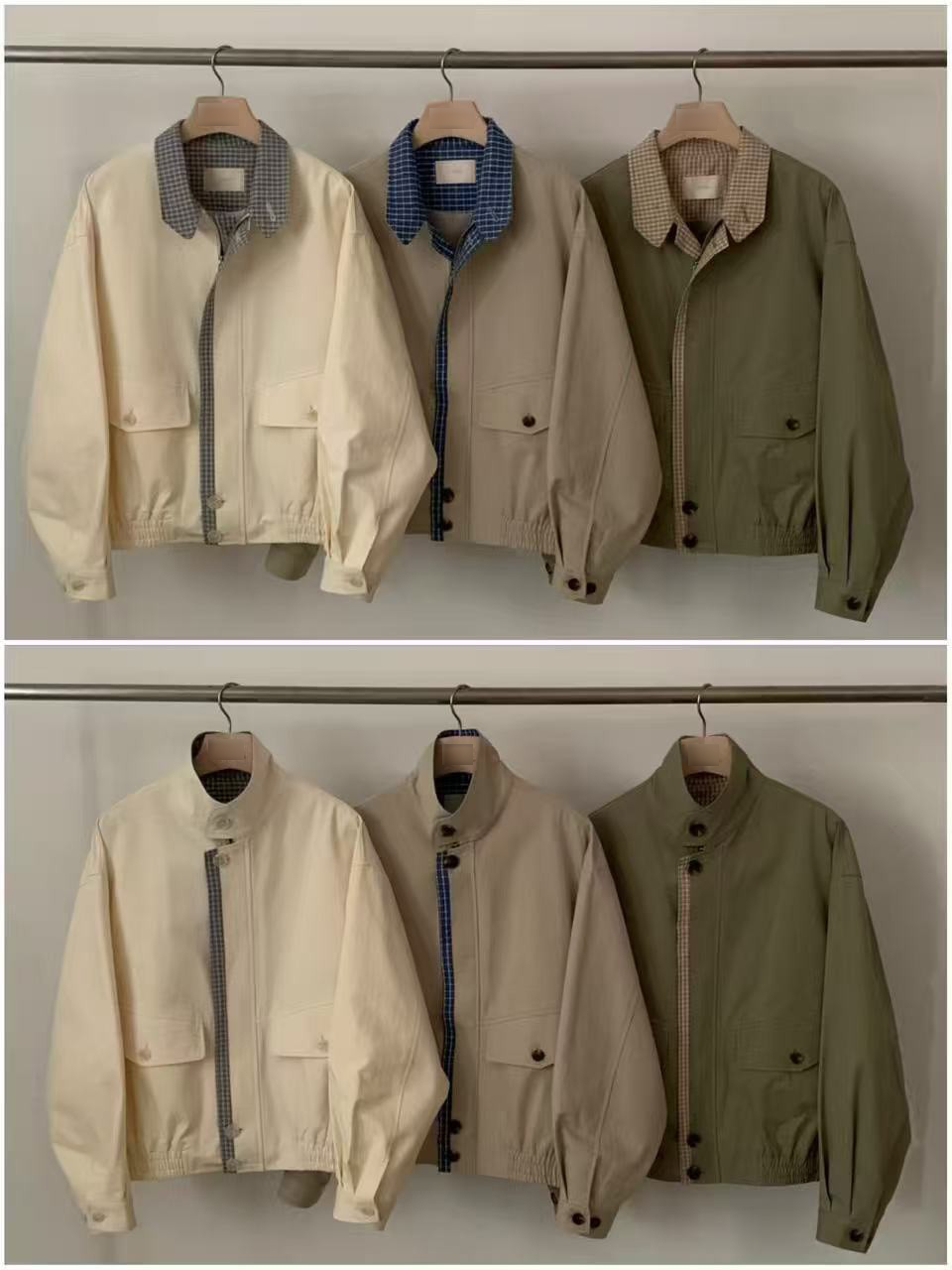 A64.格紋內裡可立領拉鍊夾克