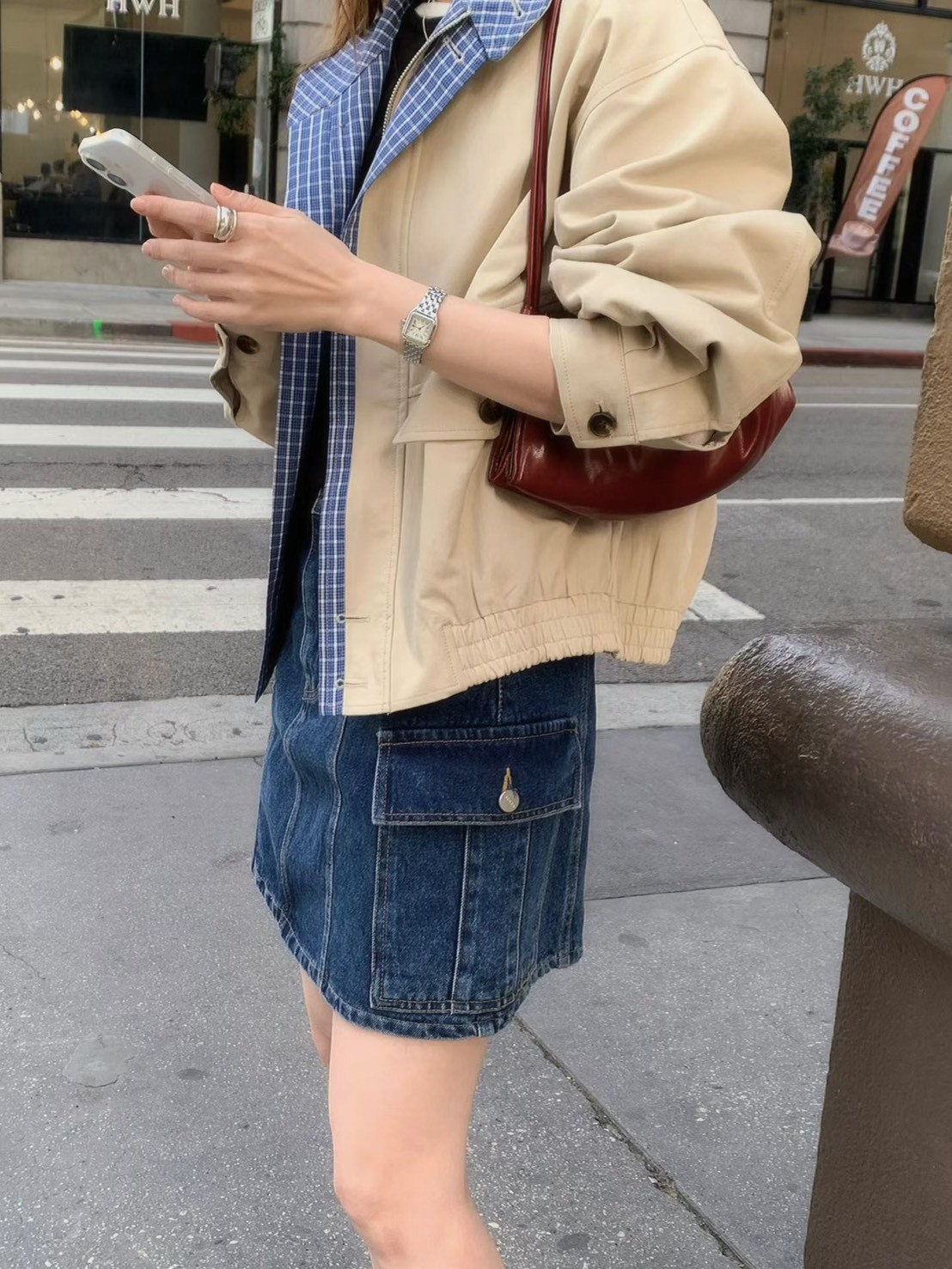 A64.格紋內裡可立領拉鍊夾克