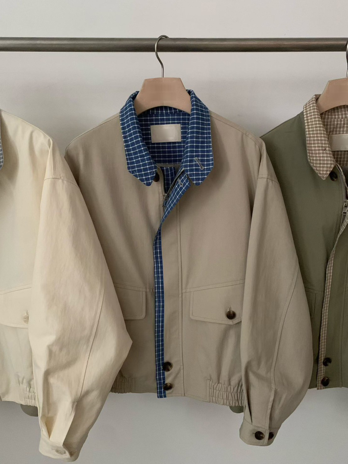 A64.格紋內裡可立領拉鍊夾克