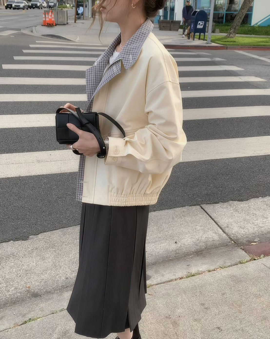 A64.格紋內裡可立領拉鍊夾克