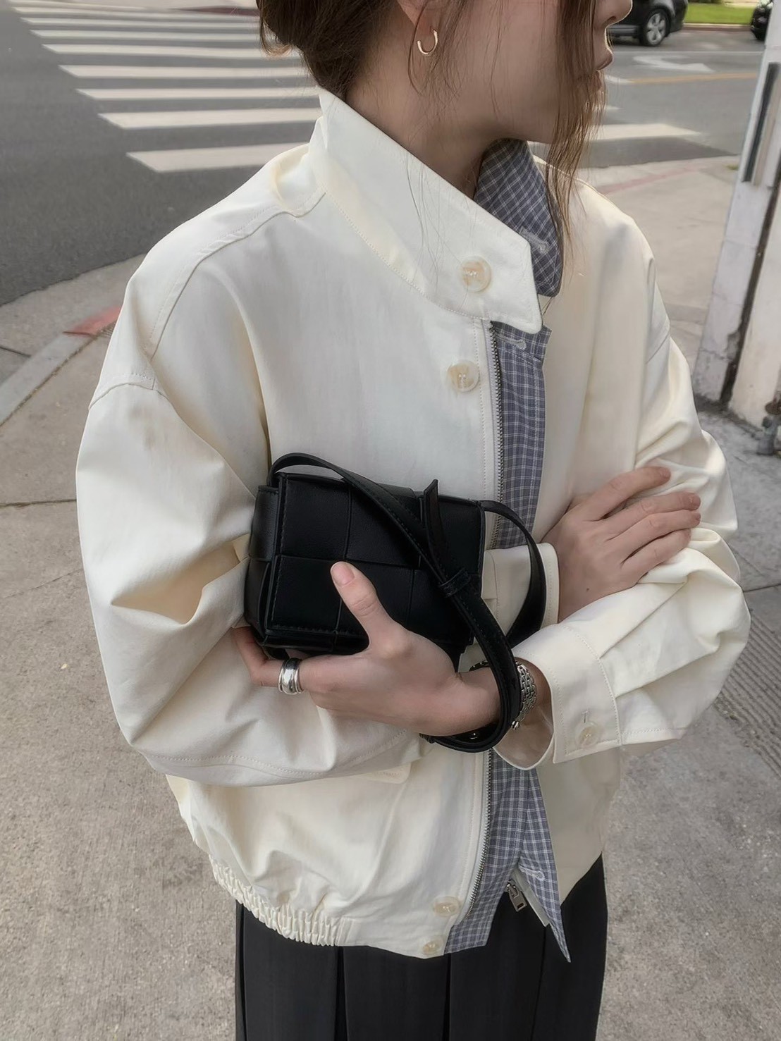 A64.格紋內裡可立領拉鍊夾克