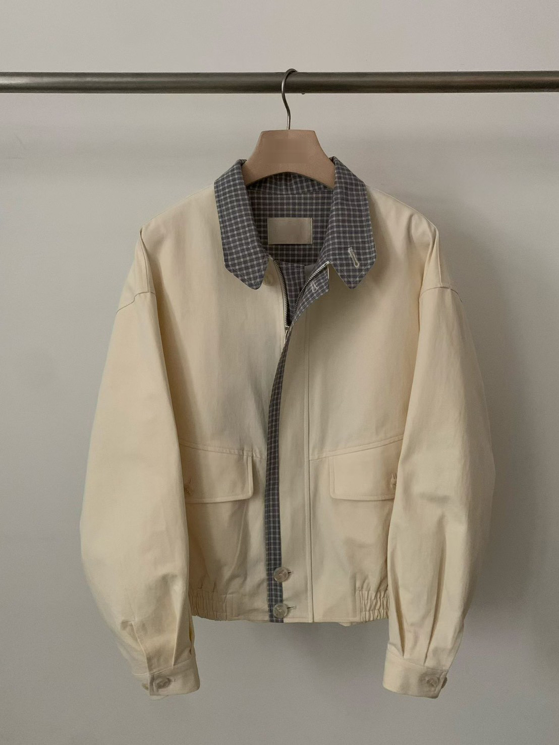 A64.格紋內裡可立領拉鍊夾克