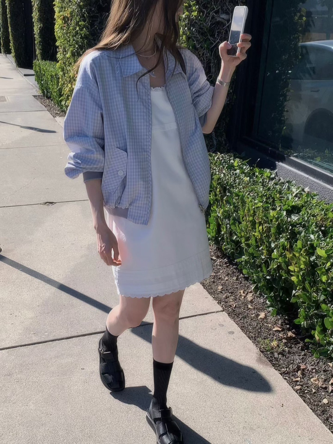 A63.日本布清甜小格紋外套