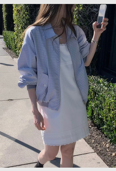 A63.日本布清甜小格紋外套