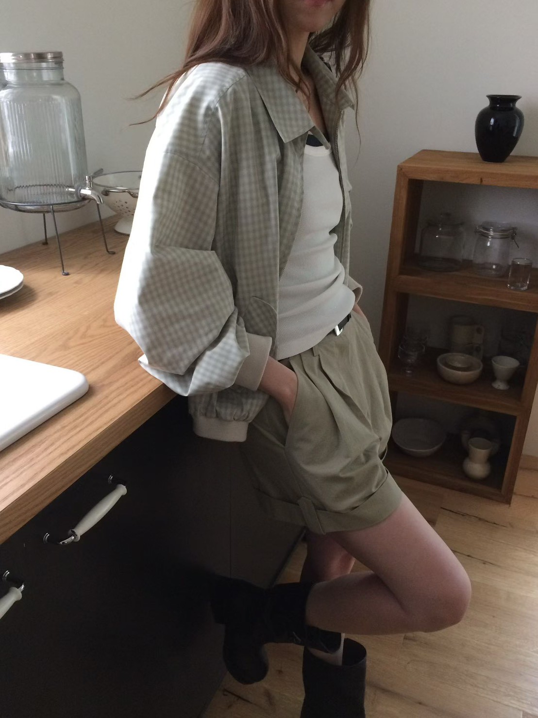 A63.日本布清甜小格紋外套