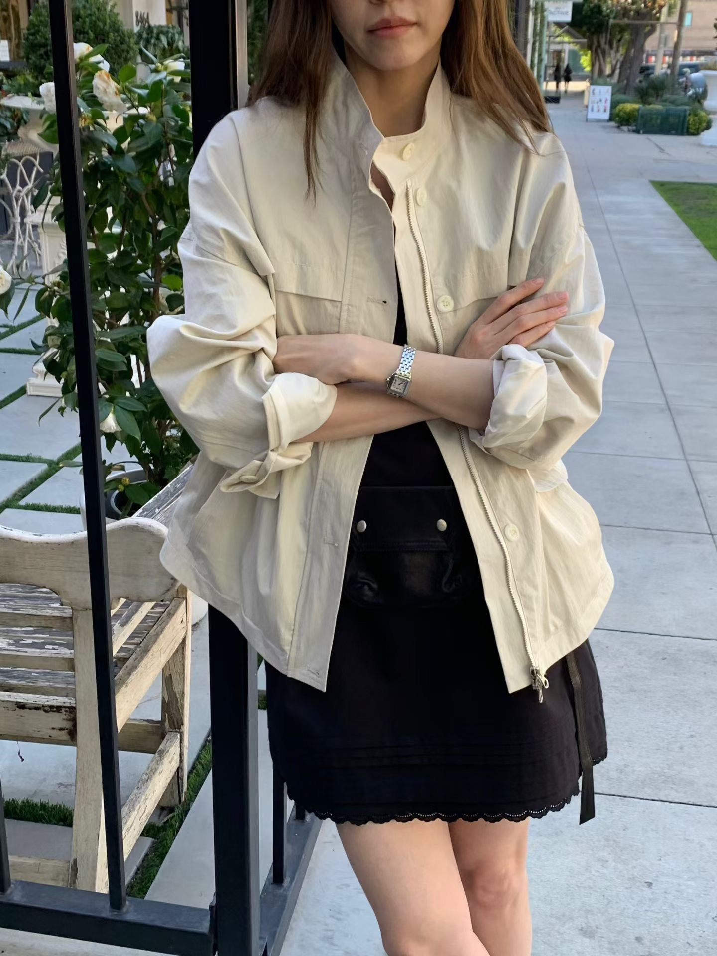 A59.淡雅收腰休閒口袋外套