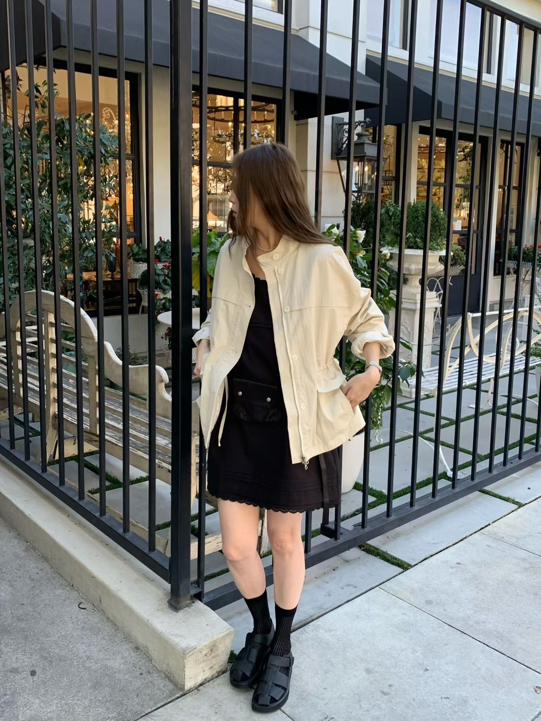 A59.淡雅收腰休閒口袋外套